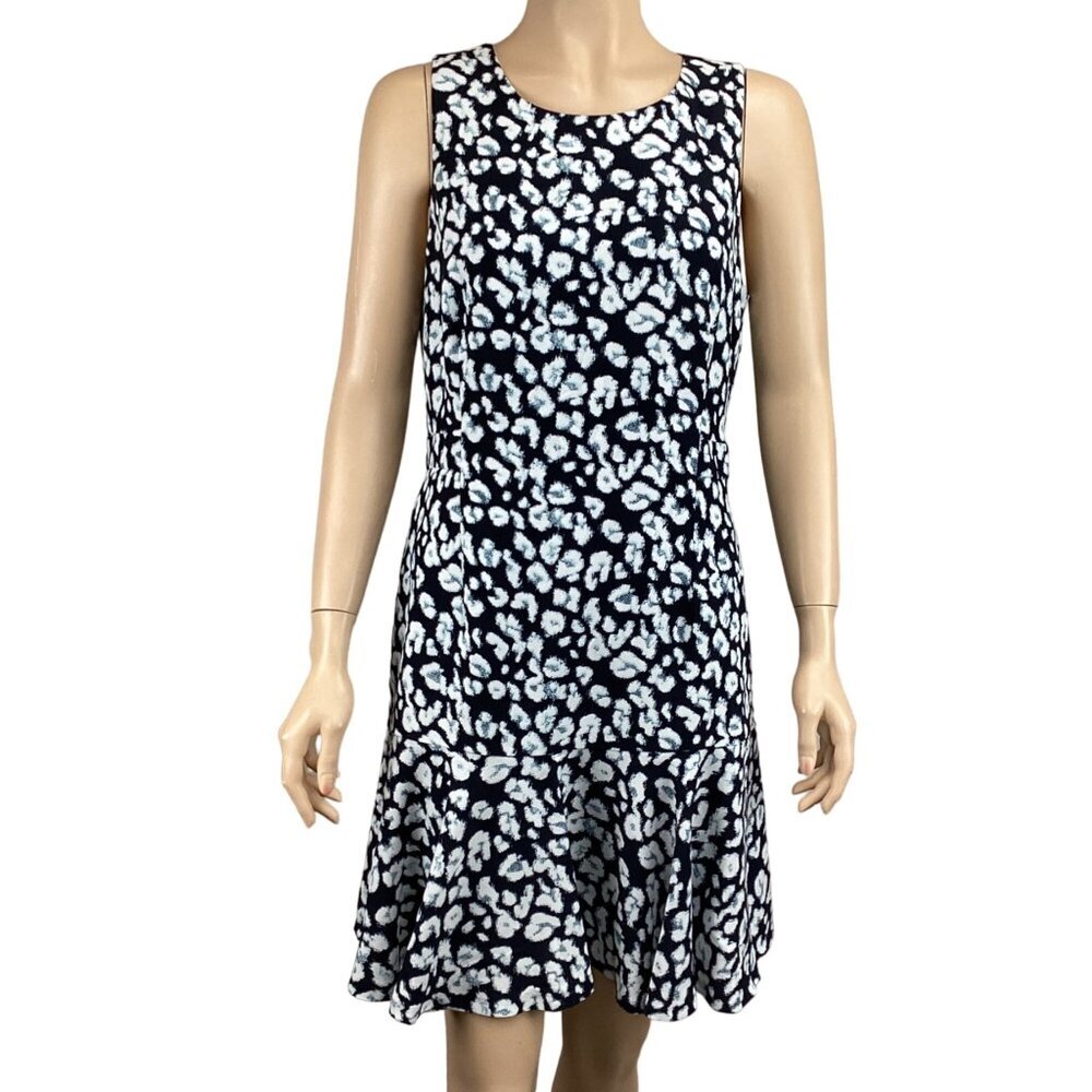 Banana Republic Sleeveless Floral‎ Print Dress Size 10 Navy Blue & White